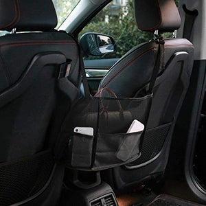 JoaSinc Car Net Pocket, Car Mesh Organizer, Seat Back Net Bag Handbag Holder Between Car Seat Storage, Driver Storage Netting Pouch (Black with Pocket)
