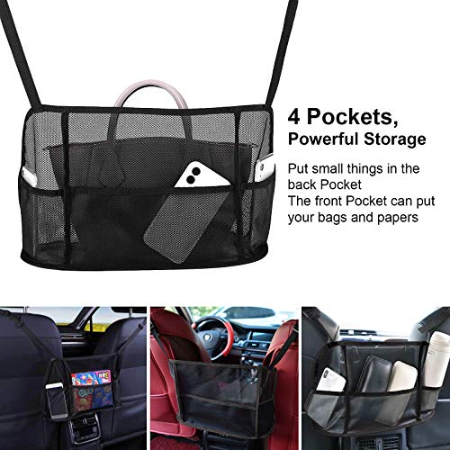 JoaSinc Car Net Pocket, Car Mesh Organizer, Seat Back Net Bag Handbag Holder Between Car Seat Storage, Driver Storage Netting Pouch (Black with Pocket)