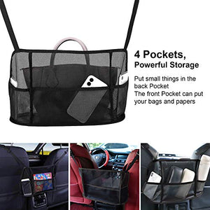 JoaSinc Car Net Pocket, Car Mesh Organizer, Seat Back Net Bag Handbag Holder Between Car Seat Storage, Driver Storage Netting Pouch (Black with Pocket)