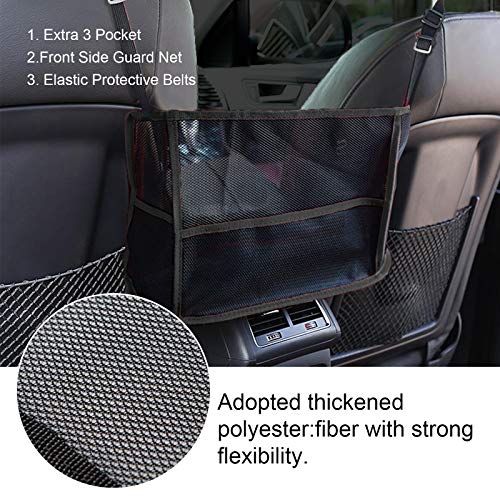 JoaSinc Car Net Pocket, Car Mesh Organizer, Seat Back Net Bag Handbag Holder Between Car Seat Storage, Driver Storage Netting Pouch (Black with Pocket)