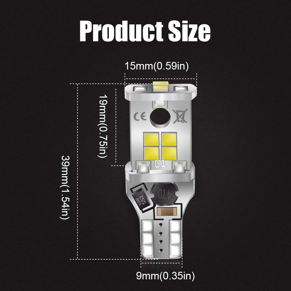 T15 LED Bulbs W16W White 10-SMD 2835 LED 921 912 906