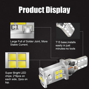 T15 LED Bulbs W16W White 10-SMD 2835 LED 921 912 906