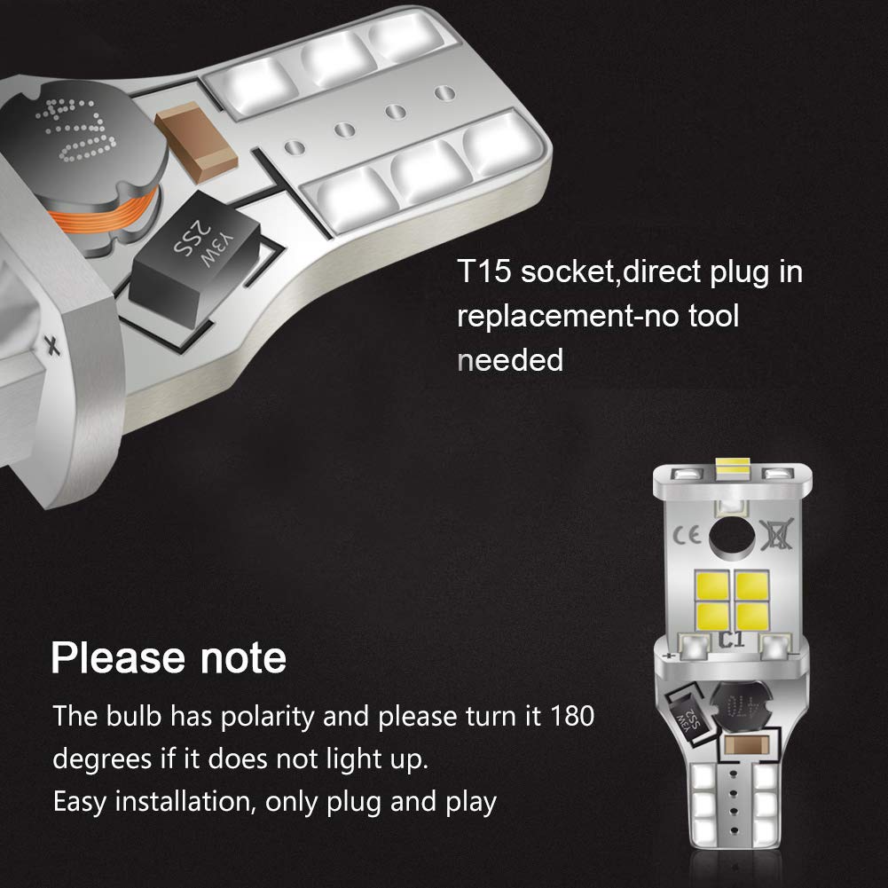 T15 LED Bulbs W16W White 10-SMD 2835 LED 921 912 906
