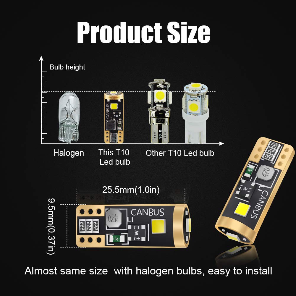 T10 501 LED Bulbs W5W White 6-SMD 2016 LED 194 168