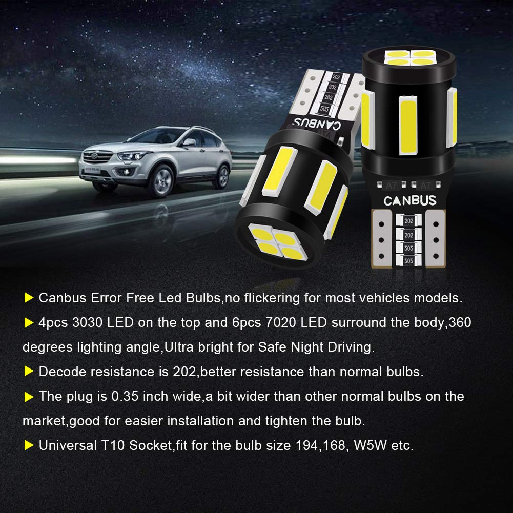 LED Canbus T10 Bulbs 501 W5W 194 6SMD 7020 LED