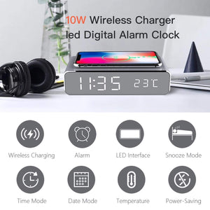 Alarm Clock Wireless Charging & Digital Thermometer