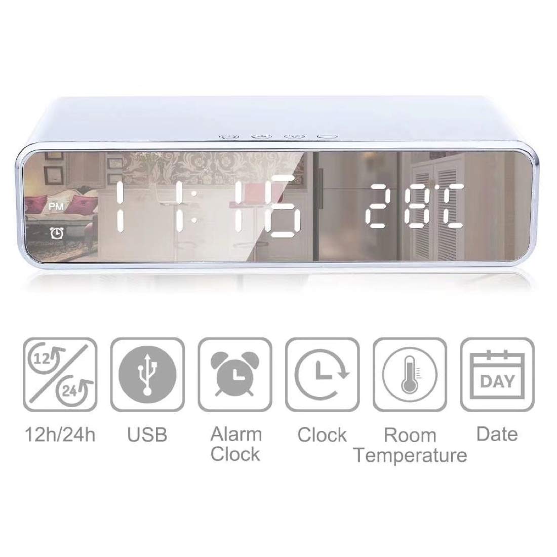 Alarm Clock Wireless Charging & Digital Thermometer